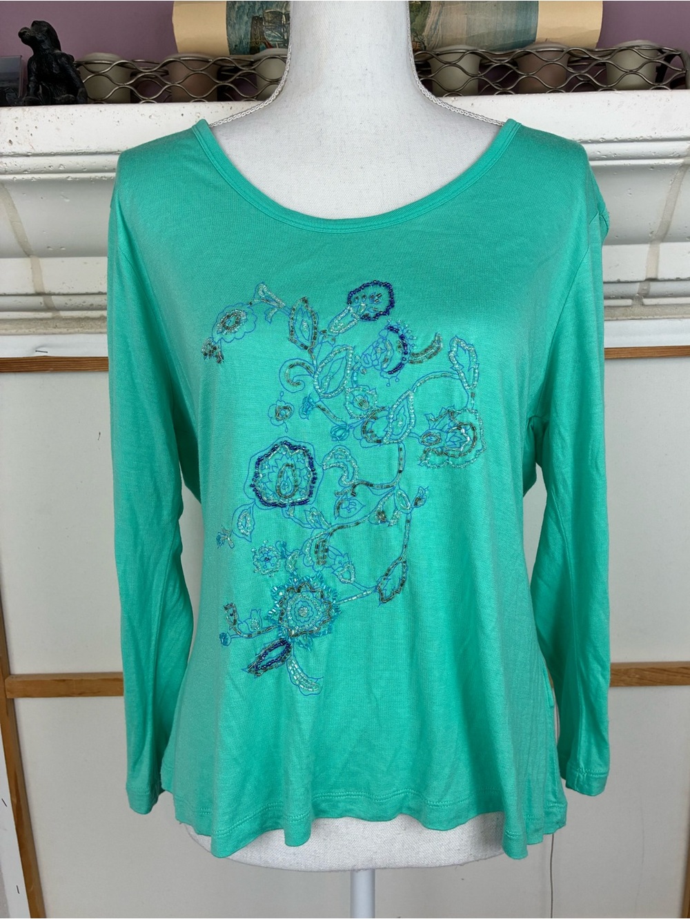 Vintage Bill Blass Beaded Embroidered Long-Sleeve Top